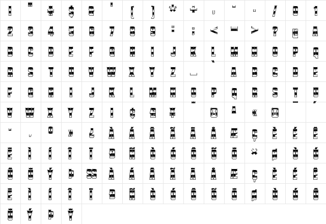 Vanchrome Clear  glyph index