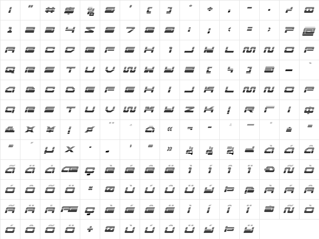 Ranger Force Gradient Italic Regular  glyph index