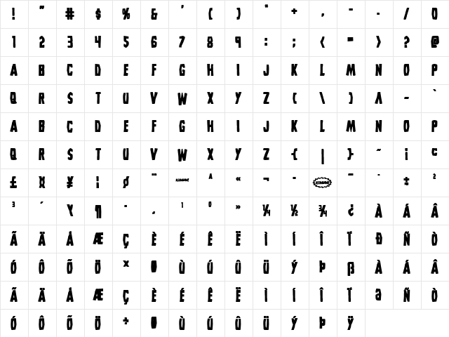 Grim Ghost Bold Bold  glyph index