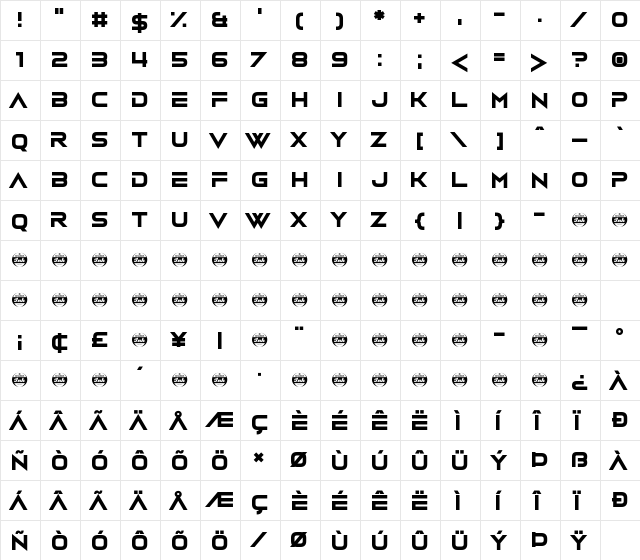 Vudotronic Regular  glyph index