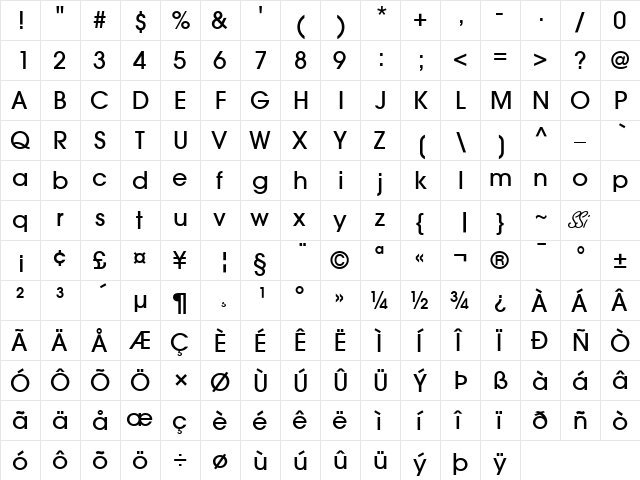 Trendex Light SSi Medium  glyph index