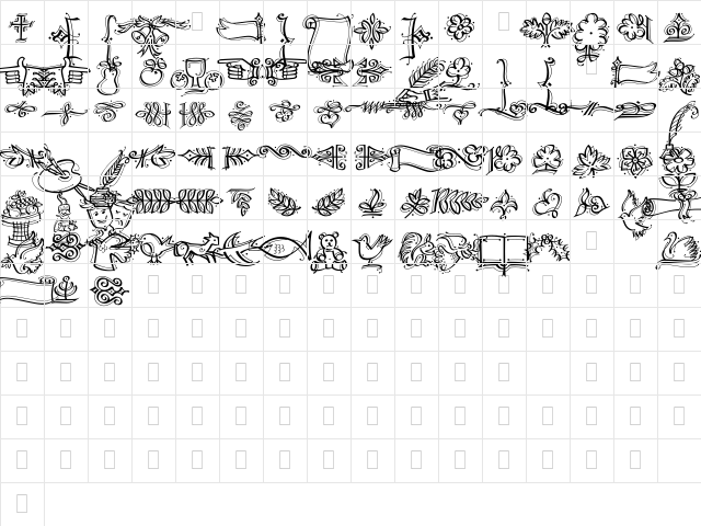 DF Calligraphic Ornaments Regular  glyph index