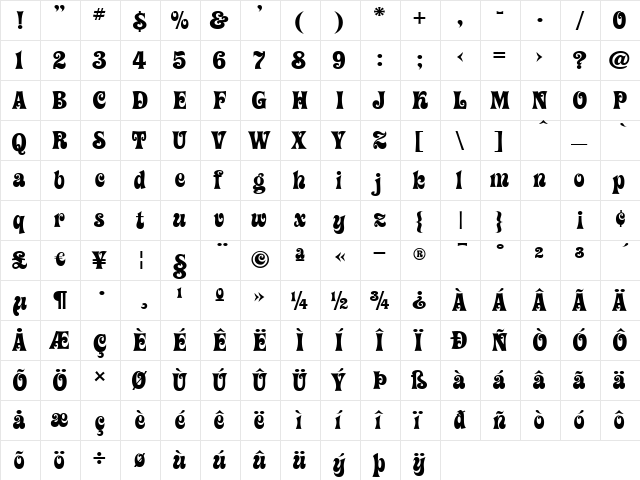 ElephantBells Heavy  glyph index
