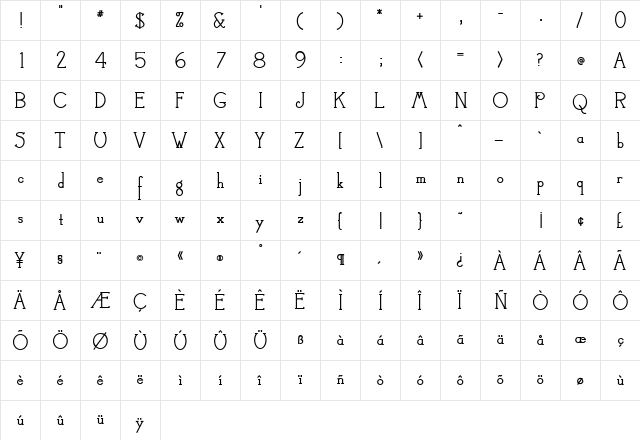 Camelot MF Bold  glyph index