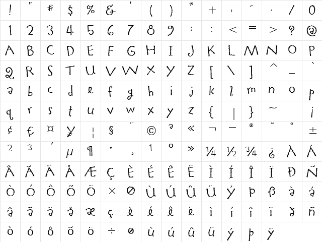 TapiocaITC TT Regular  glyph index