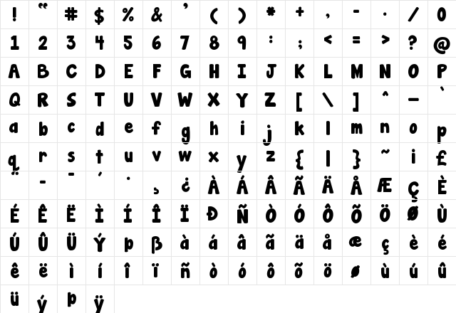 Janda Manatee Solid Regular  glyph index