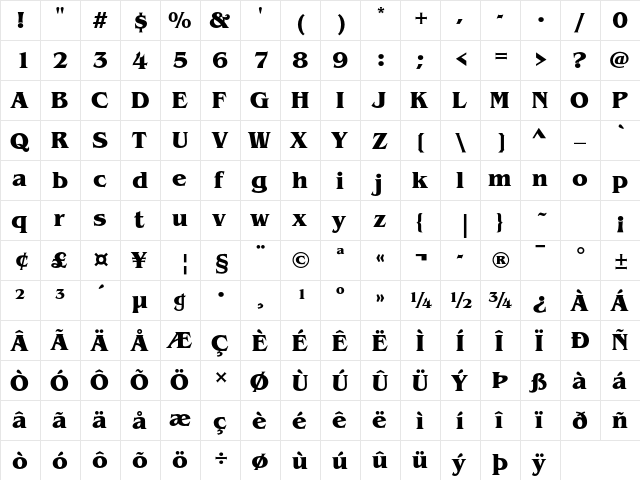 ITC Benguiat Std Bold  glyph index