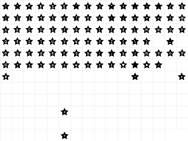 DJB Shape Up Stars Regular  glyph index