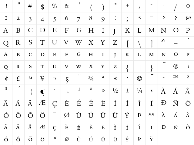 Legacy Serif ITC Book SC  glyph index