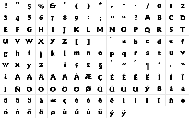 Goudy_Black Regular  glyph index