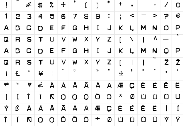 Carbon-14 Stout Regular  glyph index