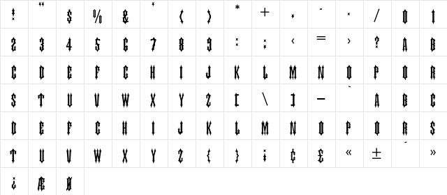 JudasCaps Regular  glyph index