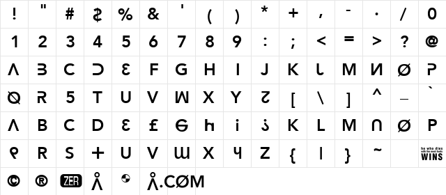 Hacker Argot Regular  glyph index