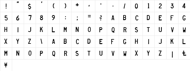 Heavy Equipment Regular  glyph index