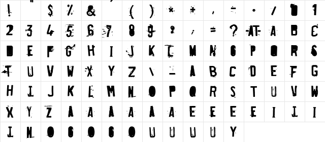 Fucked Plate Regular  glyph index