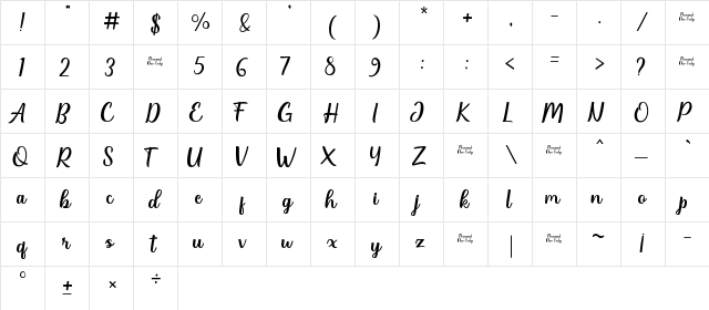 Ridhas Regular  glyph index