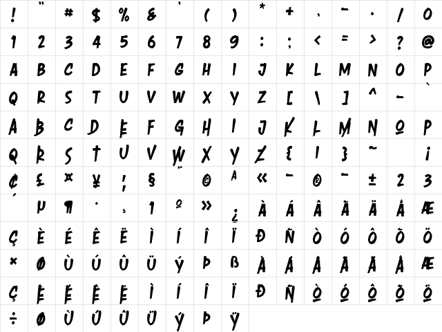 Remover Regular  glyph index