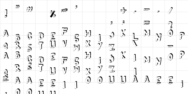 YES_3Dshaken Regular  glyph index