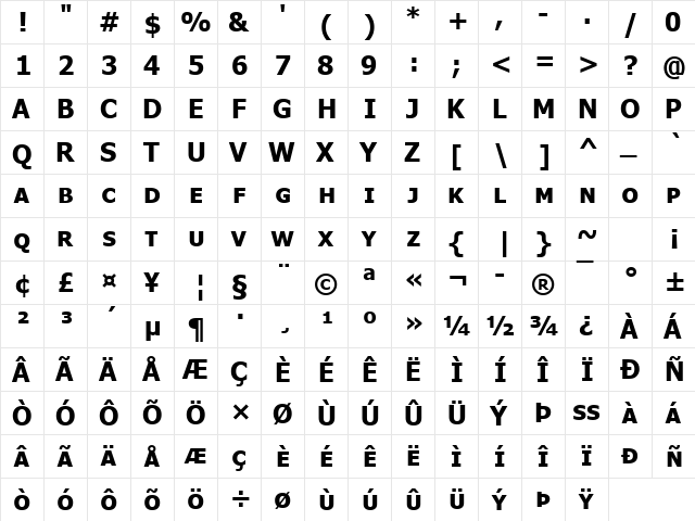 Tahoma Small Cap Bold  glyph index