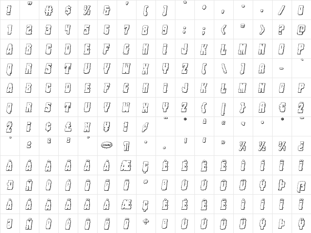 Bog Beast 3D Italic Italic  glyph index