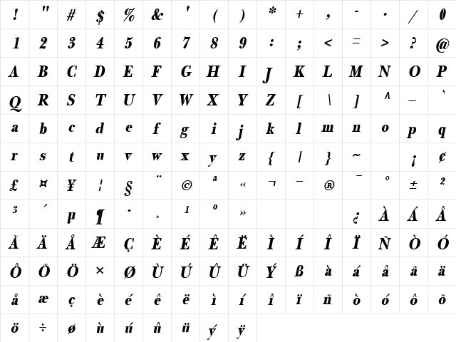 NewBaskerThin Bold-Oblique  glyph index