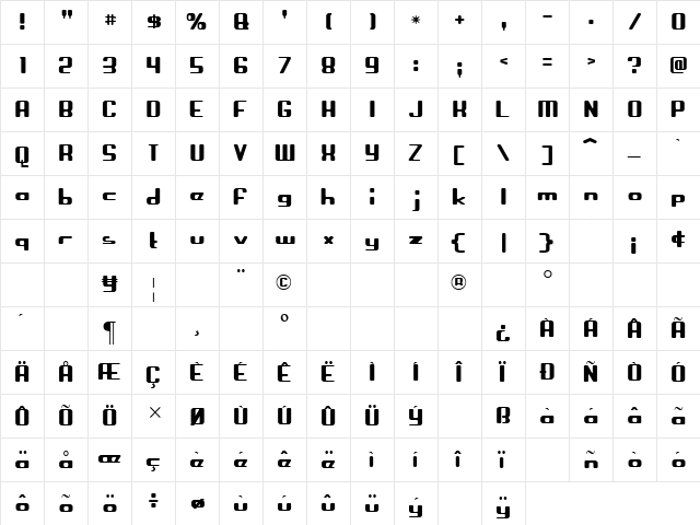 Crapola Regular  glyph index