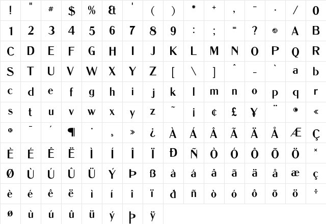 Dukas CF SemiBold Regular  glyph index