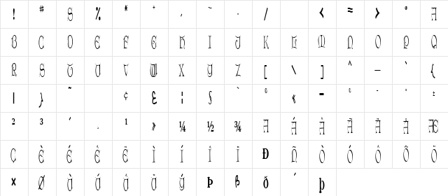 Dro Regular  glyph index