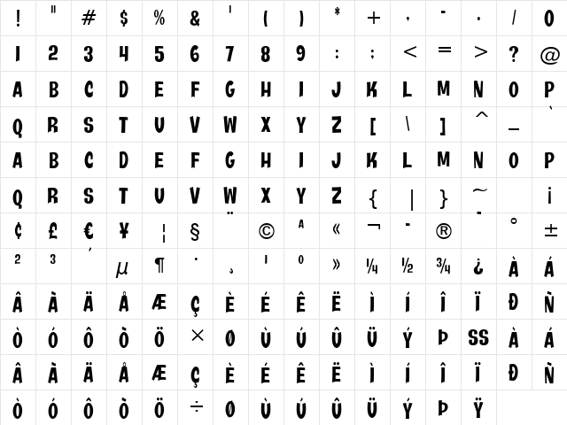 Java Kick BTN Cond Regular  glyph index