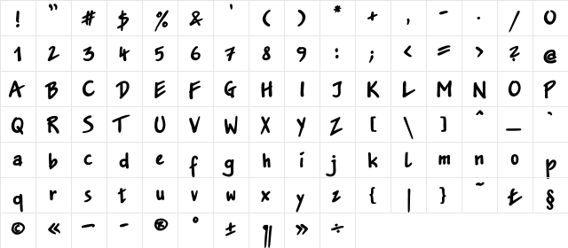 JakobXC Regular  glyph index