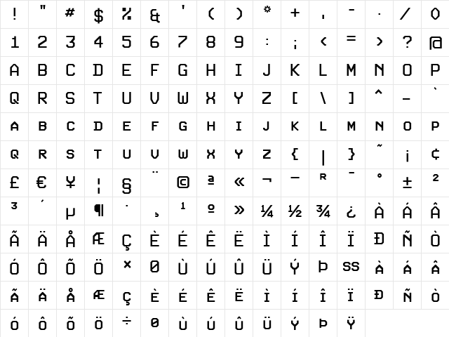Expo SC Regular  glyph index