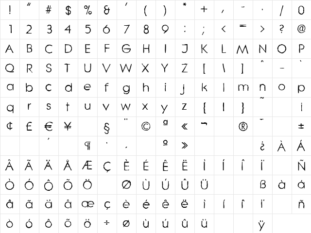 LiteraAntique Regular  glyph index