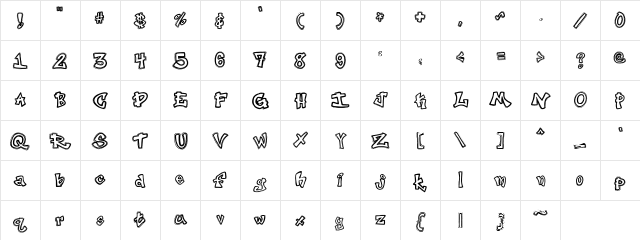 PC Graffiti Outline Regular  glyph index