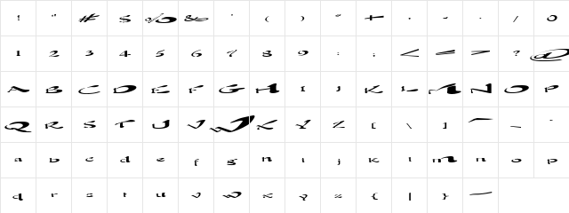 Blown Away Regular  glyph index