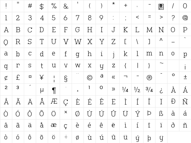 Manti Slab Light Demo Regular  glyph index