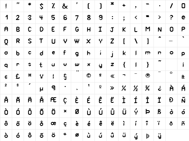 Spike-Condensed Bold  glyph index