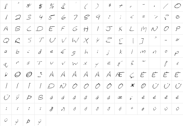 FZ HAND 12 ITALIC Normal  glyph index