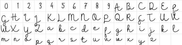 Presty Regular Regular  glyph index