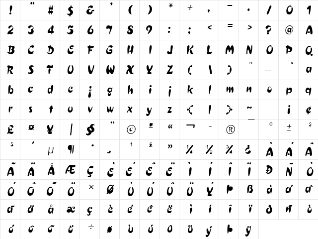 Crest Thin Heavy Regular  glyph index