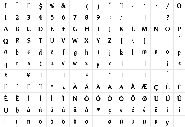 Champers Regular  glyph index