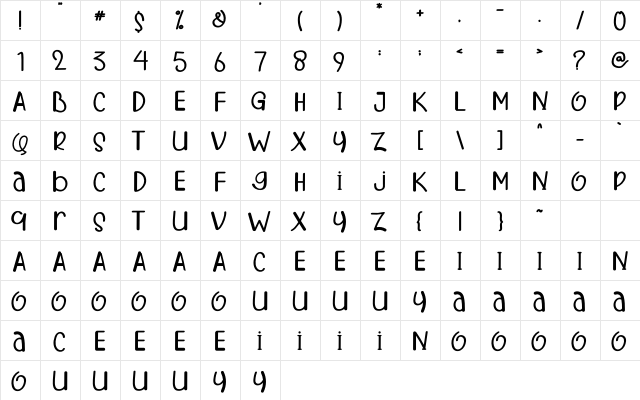 CARTOON MOREEN Regular  glyph index