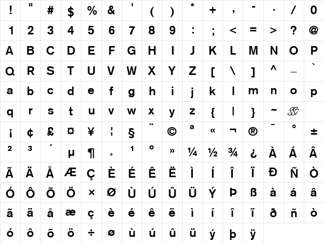 Express SSi Bold  glyph index