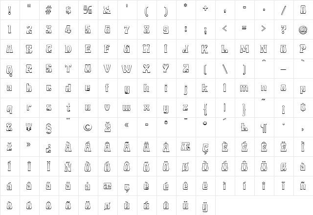 CoolOutline Regular  glyph index