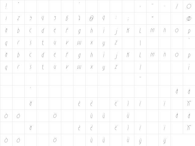 Estilistica Italic  glyph index