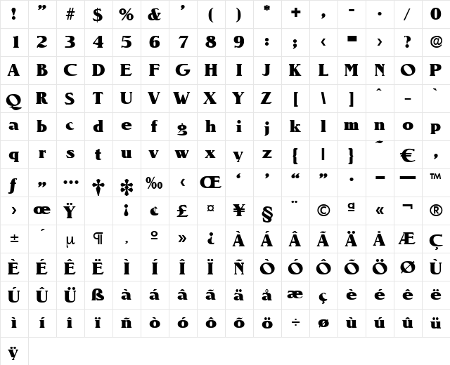 Nevada-Heavy Regular  glyph index