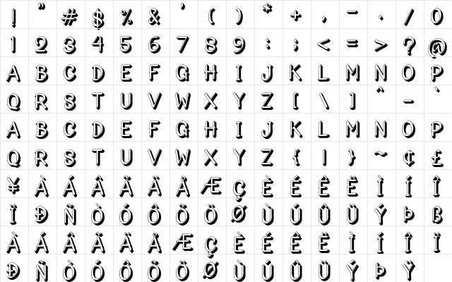 Bigshado Regular  glyph index
