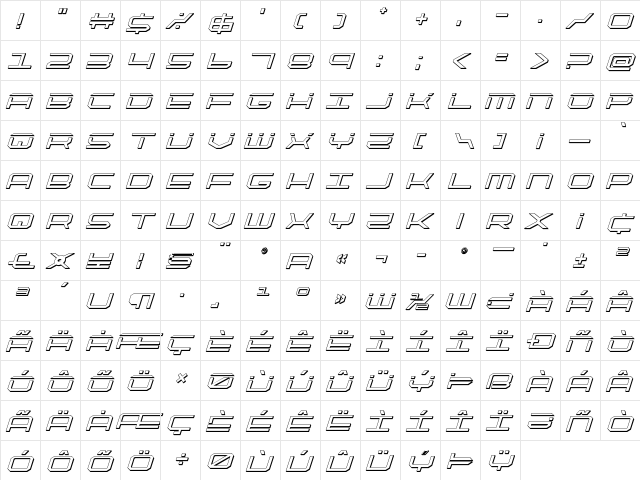 QuickTech 3D Italic Italic  glyph index