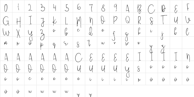 JustBecause Regular  glyph index