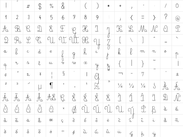 CrayonE Regular  glyph index