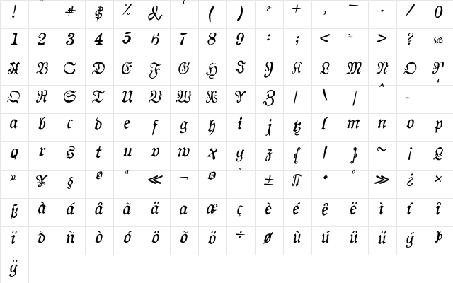 AuldMagick Italic  glyph index